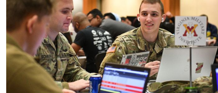 Students from ϲ, a military college in Virginia, attending a cyber conference competition.