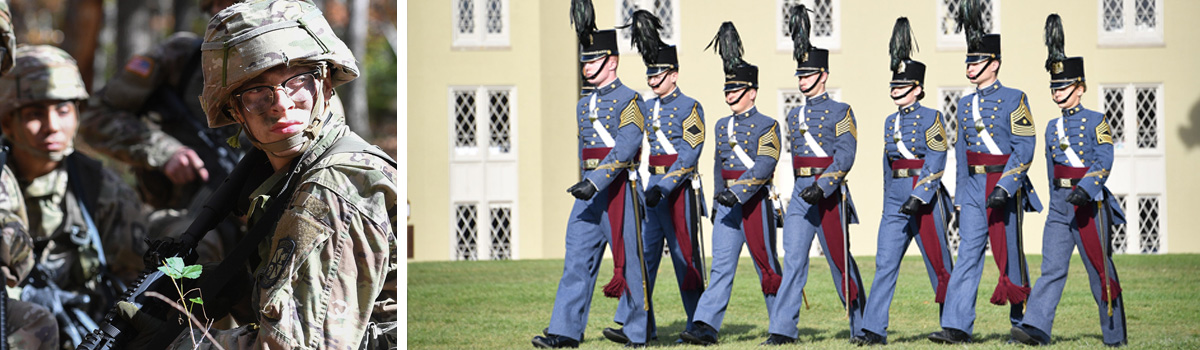 ϲ cadets in  camouflage during fall field exercises, cadets marching in parade