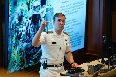 Student presenting during Honors Week at ϲ, a military college in Virginia