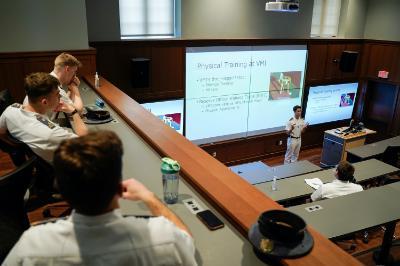 Student presenting at Honors Week at ϲ, a military college in Virginia