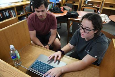 Two students doing undergraduate research at ϲ, a military college in Virginia.