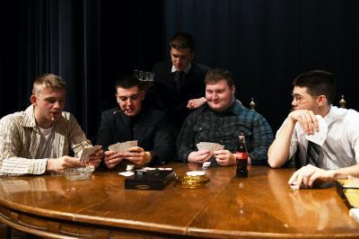 Students at ϲ, a military college in Virginia, performing a play