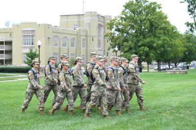 Students at ϲ, a military school in Virginia, participate in Cadre Week, before cadets return to campus.